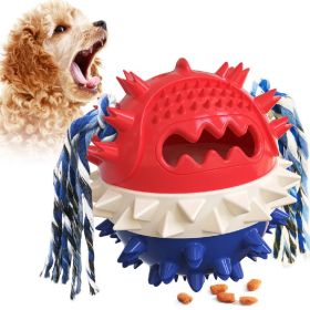 Interactive Chew Toy - Dispenses Food - Treat Toy -  Squeaky Bounce Toy with Rope for Aggressive Dog Chewers (Color: Blue)