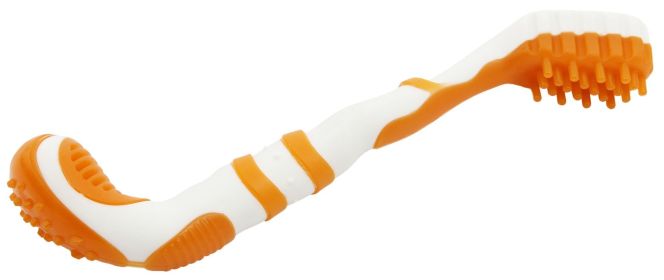 Pet Life - 'Denta-Brush' TPR (rubber like material) - Durable Tooth Brush and Dog Toy (Color: Orange)
